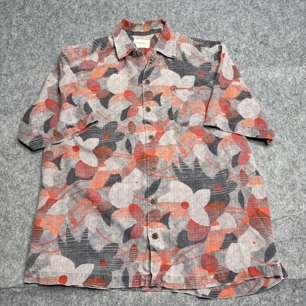 Tommy Bahama Floral Hawaiian Button Down Shirt Men size‎ L 100% Silk Beach Wear